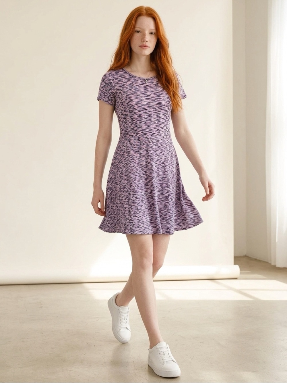 Levi's Purple & Pink Speckled Short Sleeve Fit-and-Flare Dress